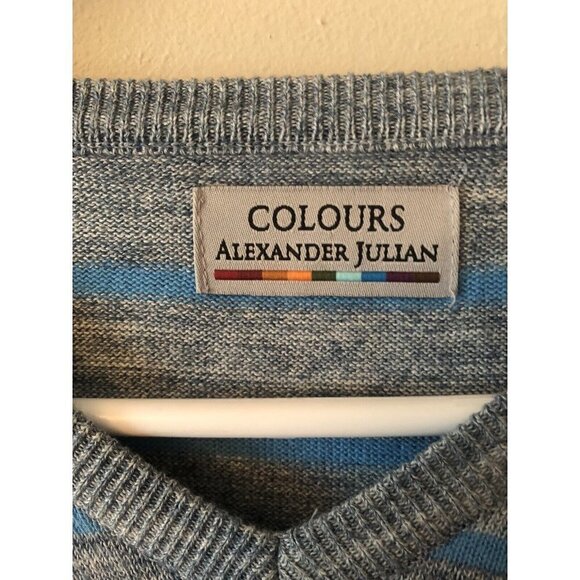Colours Alexander Julian Mens Size L Blue Stripe Sweater - Picture 5 of 6